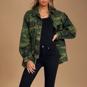 Free People Seize The Day Green Camo Print Utility Jacket